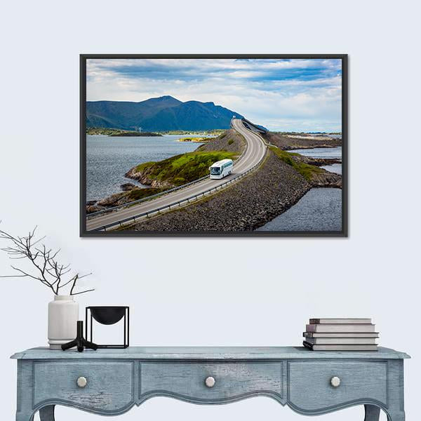 Tourist Bus On Atlantic Road Canvas Wall Art-3 Horizontal-Gallery Wrap-25" x 16"-Tiaracle