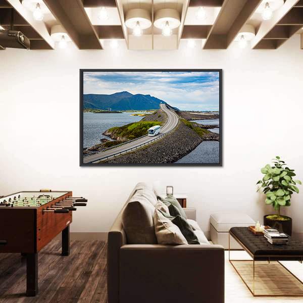 Tourist Bus On Atlantic Road Canvas Wall Art-3 Horizontal-Gallery Wrap-25" x 16"-Tiaracle