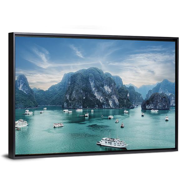 Tourist Junks Floating Canvas Wall Art-3 Horizontal-Gallery Wrap-25" x 16"-Tiaracle