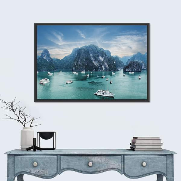 Tourist Junks Floating Canvas Wall Art-3 Horizontal-Gallery Wrap-25" x 16"-Tiaracle