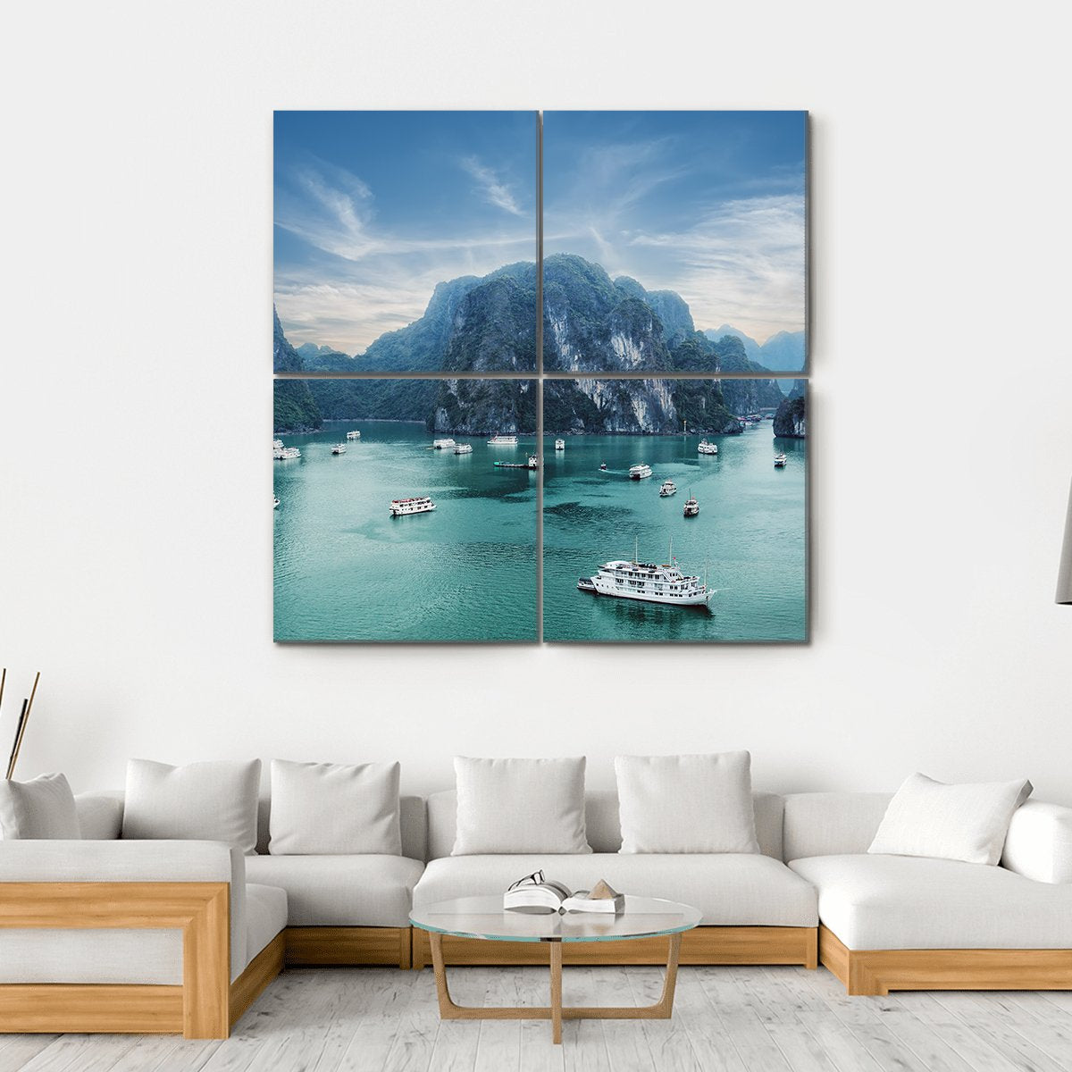 Tourist Junks Floating Canvas Wall Art-4 Square-Gallery Wrap-17" x 17"-Tiaracle