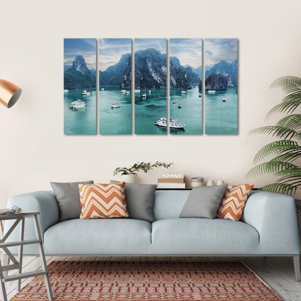 Tourist Junks Floating Canvas Wall Art-5 Horizontal-Gallery Wrap-22" x 12"-Tiaracle