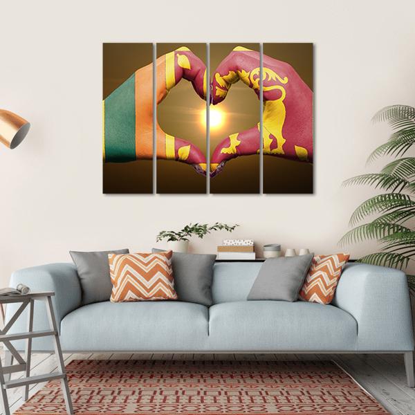 Sri Lankan Flag On Hands Canvas Wall Art-4 Horizontal-Gallery Wrap-34" x 24"-Tiaracle