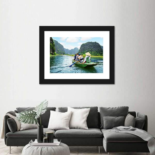 Tourists In Boat Along Ngo Dong River Canvas Wall Art-1 Piece-Framed Print-30" x 20"-Tiaracle