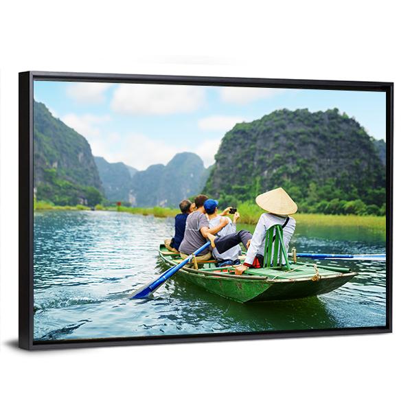 Tourists In Boat Along Ngo Dong River Panoramic Canvas Wall Art-1 Piece-36" x 12"-Tiaracle