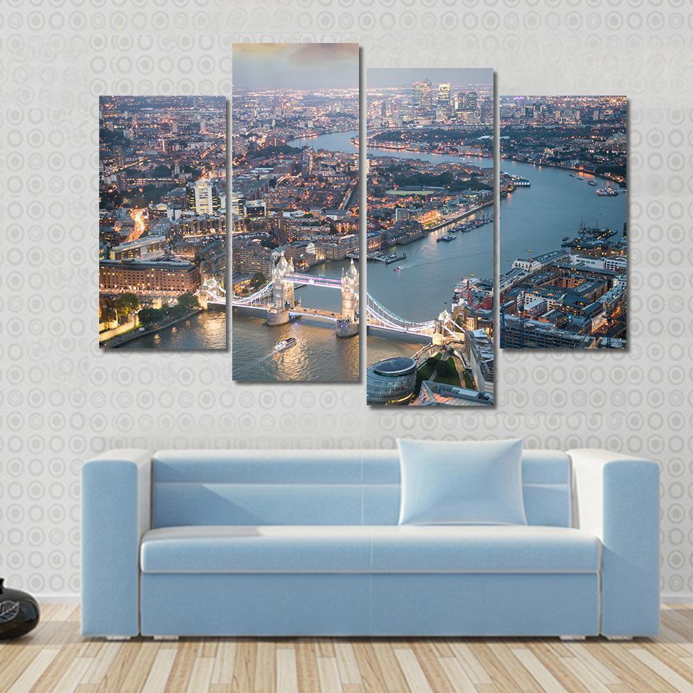 Aerial View Of Tower Bridge Canvas Wall Art-4 Pop-Gallery Wrap-50" x 32"-Tiaracle