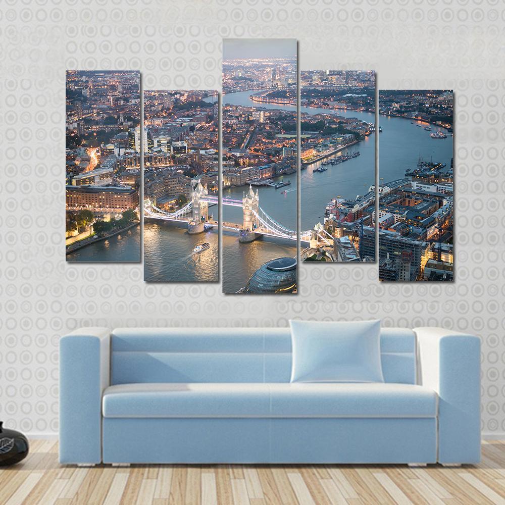 Aerial View Of Tower Bridge Canvas Wall Art-5 Pop-Gallery Wrap-47" x 32"-Tiaracle
