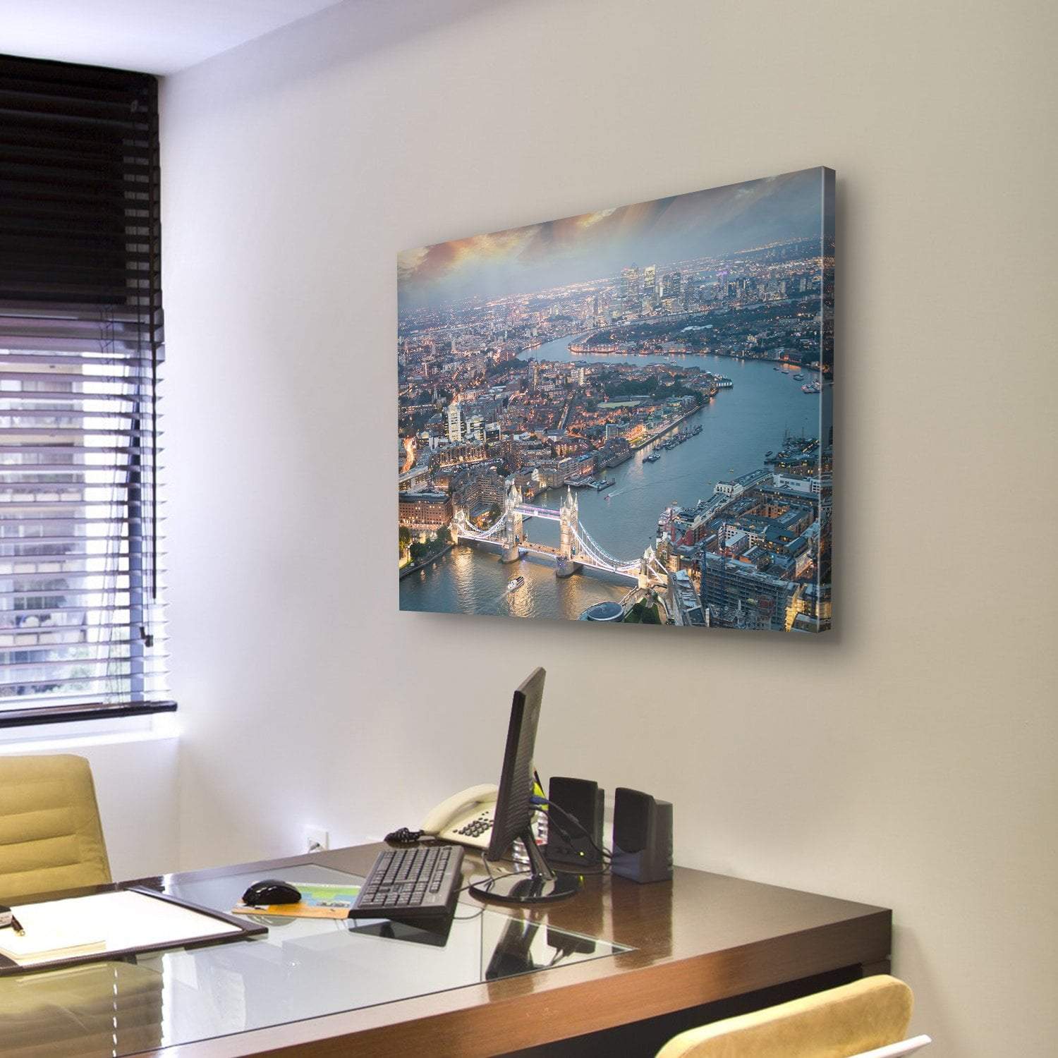 Aerial View Of Tower Bridge Canvas Wall Art-3 Horizontal-Gallery Wrap-25" x 16"-Tiaracle