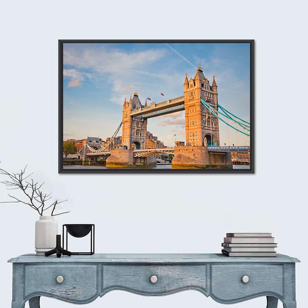 Tower Bridge In Day View Canvas Wall Art-3 Horizontal-Gallery Wrap-25" x 16"-Tiaracle