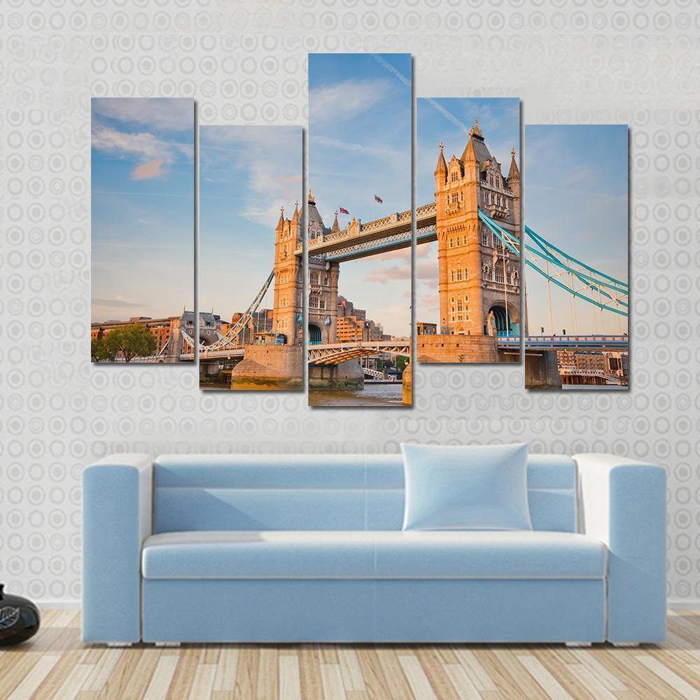 Tower Bridge In Day View Canvas Wall Art-5 Pop-Gallery Wrap-47" x 32"-Tiaracle