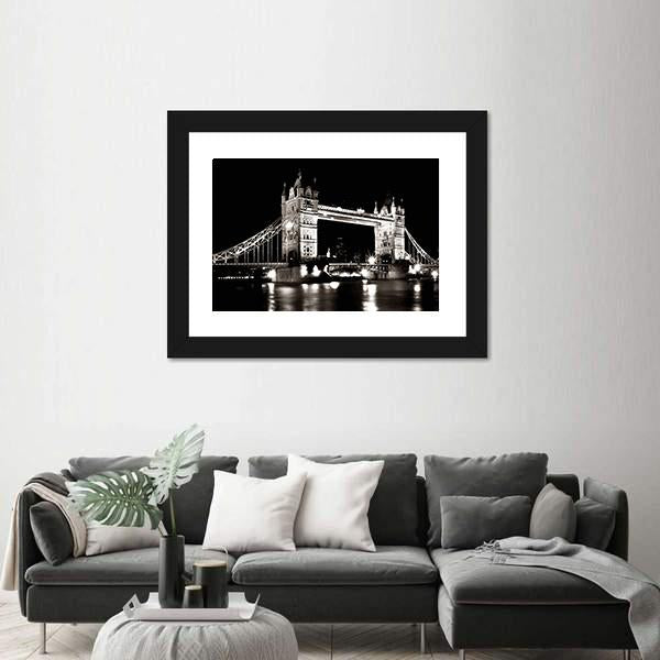 Tower Bridge Night View Canvas Wall Art-1 Piece-Framed Print-20" x 16"-Tiaracle