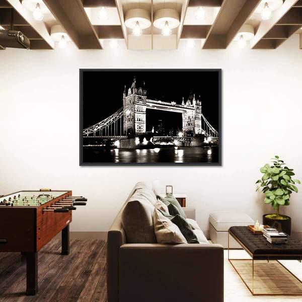 Tower Bridge Night View Canvas Wall Art-3 Horizontal-Gallery Wrap-25" x 16"-Tiaracle