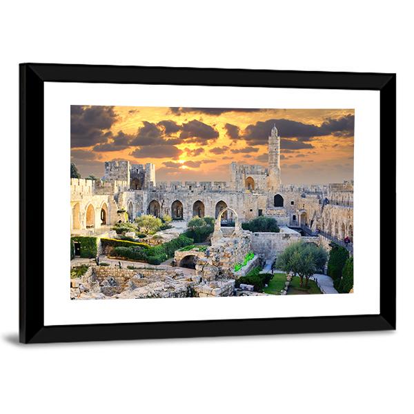 Tower Of David in Jerusalem Palestine Canvas Wall Art-3 Horizontal-Gallery Wrap-25" x 16"-Tiaracle