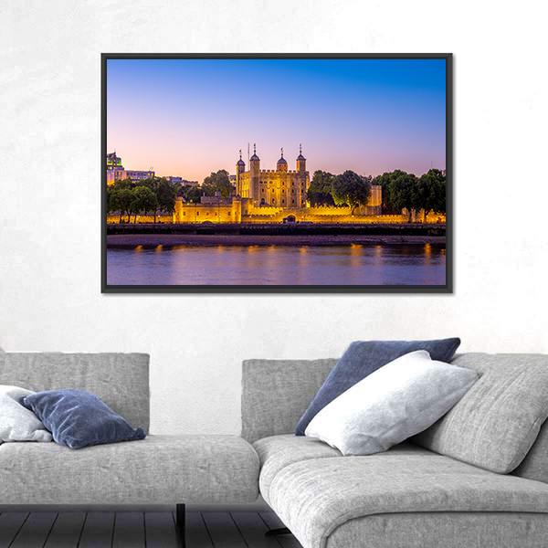 Tower Of London At Night Canvas Wall Art-1 Piece-Floating Frame-24" x 16"-Tiaracle