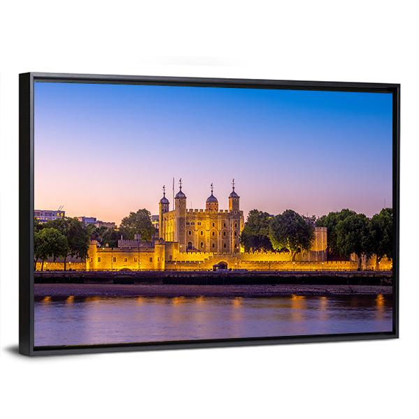 Tower Of London At Night Canvas Wall Art-3 Horizontal-Gallery Wrap-25" x 16"-Tiaracle