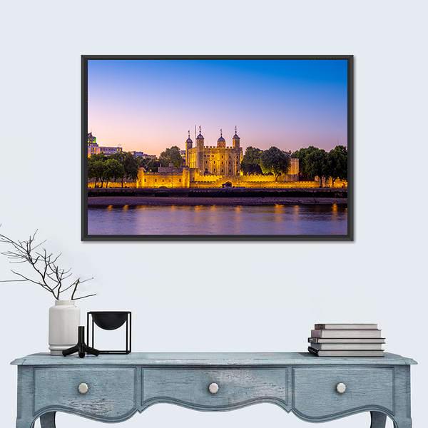 Tower Of London At Night Canvas Wall Art-3 Horizontal-Gallery Wrap-25" x 16"-Tiaracle