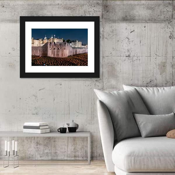Tower Of London Flames Canvas Wall Art-3 Horizontal-Gallery Wrap-25" x 16"-Tiaracle