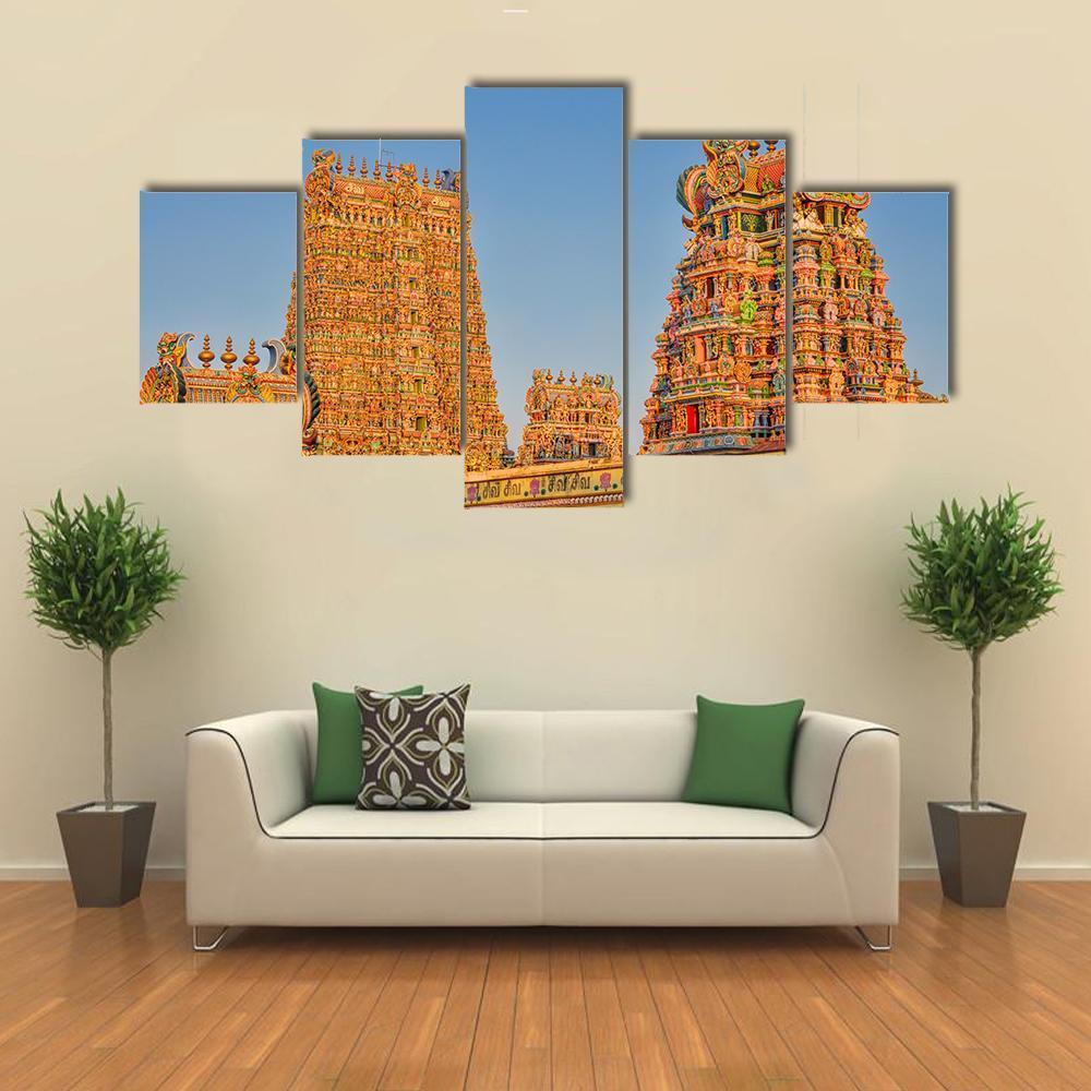 Meenakshi Amman Temple Canvas Wall Art-5 Star-Gallery Wrap-62" x 32"-Tiaracle