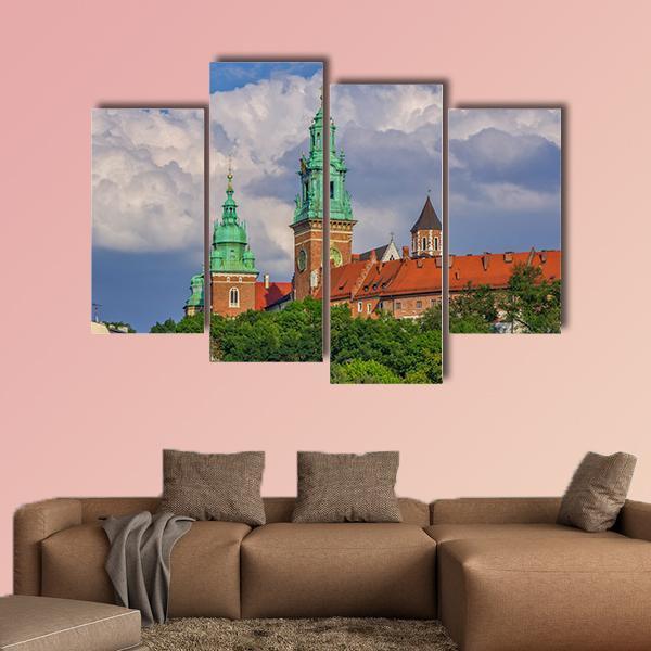 Towers View Of Wawel Cathedral Canvas Wall Art-4 Pop-Gallery Wrap-50" x 32"-Tiaracle