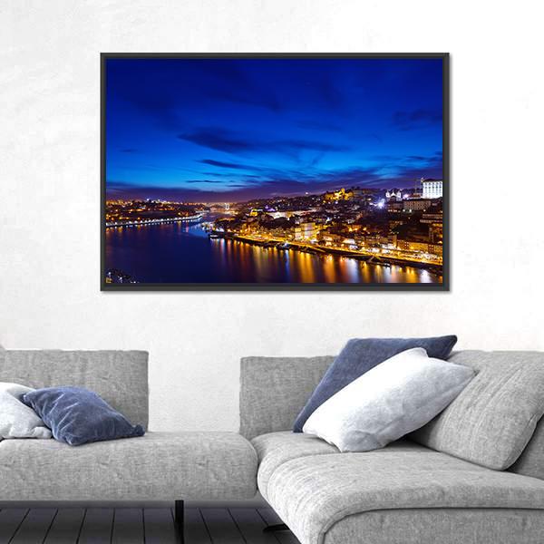 Town Coastline Of River Douro Canvas Wall Art-1 Piece-Floating Frame-24" x 16"-Tiaracle