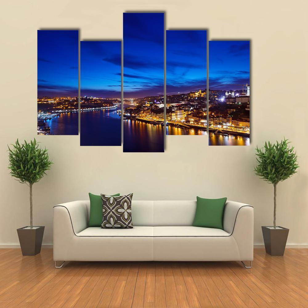 Town Coastline Of River Douro Canvas Wall Art-5 Pop-Gallery Wrap-47" x 32"-Tiaracle