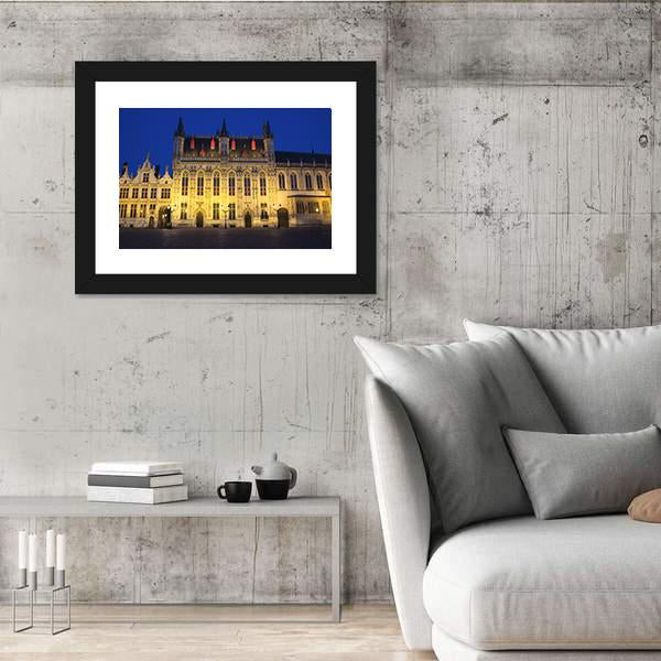 Town Hall And Burg Square In Bruges At Night Canvas Wall Art-3 Horizontal-Gallery Wrap-25" x 16"-Tiaracle