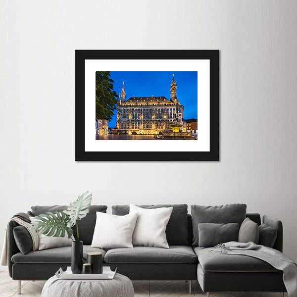 Town Hall Of Aachen Canvas Wall Art-1 Piece-Framed Print-20" x 16"-Tiaracle