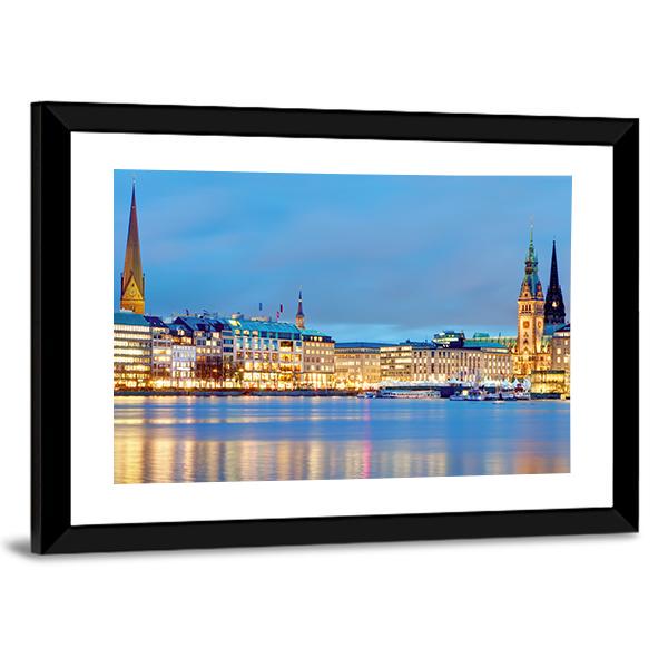 Town Hall & River Alster Canvas Wall Art-3 Horizontal-Gallery Wrap-25" x 16"-Tiaracle