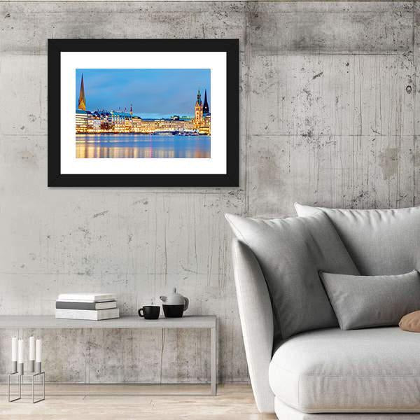 Town Hall & River Alster Canvas Wall Art-3 Horizontal-Gallery Wrap-25" x 16"-Tiaracle