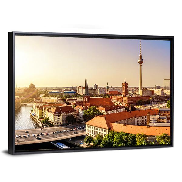 Town Hall & Tv Tower Canvas Wall Art-3 Horizontal-Gallery Wrap-25" x 16"-Tiaracle