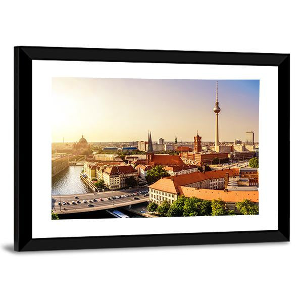 Town Hall & Tv Tower Canvas Wall Art-3 Horizontal-Gallery Wrap-25" x 16"-Tiaracle