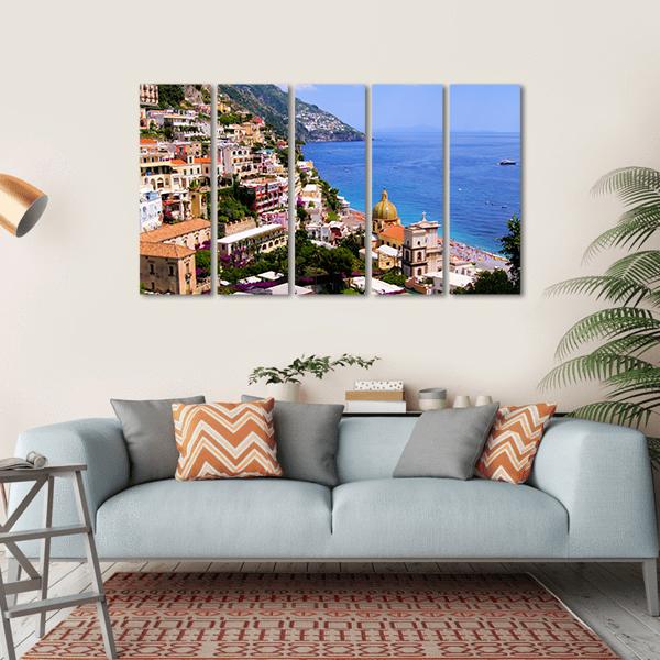 Town Of Positano On Amalfi Coast Canvas Wall Art-5 Horizontal-Gallery Wrap-22" x 12"-Tiaracle