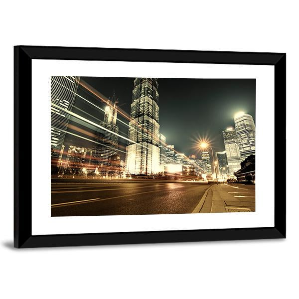 Trade Zone Of The Modern City Night Shanghai Canvas Wall Art-3 Horizontal-Gallery Wrap-25" x 16"-Tiaracle