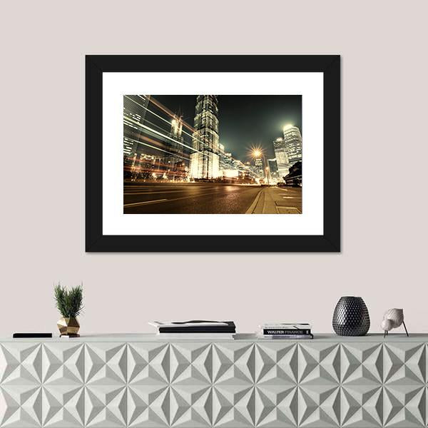 Trade Zone Of The Modern City Night Shanghai Canvas Wall Art-3 Horizontal-Gallery Wrap-25" x 16"-Tiaracle
