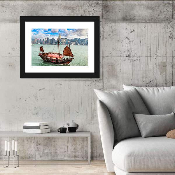 Traditional Chinese Wooden Sailing Ship In Victoria Canvas Wall Art-5 Horizontal-Gallery Wrap-22" x 12"-Tiaracle