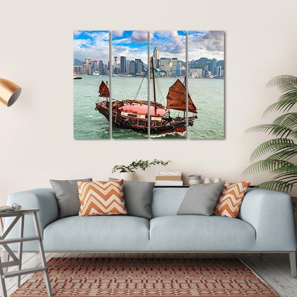 Traditional Chinese Wooden Sailing Ship In Victoria Canvas Wall Art-4 Horizontal-Gallery Wrap-34" x 24"-Tiaracle