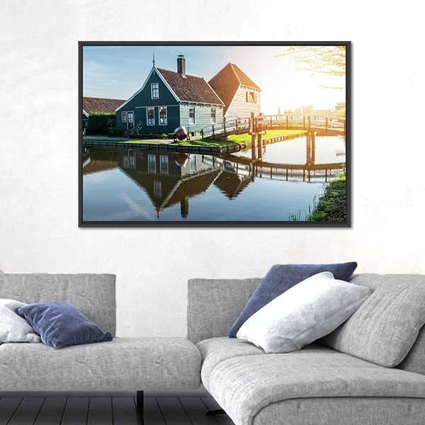 Traditional Dutch House Canvas Wall Art-1 Piece-Floating Frame-24" x 16"-Tiaracle