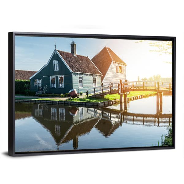 Traditional Dutch House Canvas Wall Art-3 Horizontal-Gallery Wrap-25" x 16"-Tiaracle