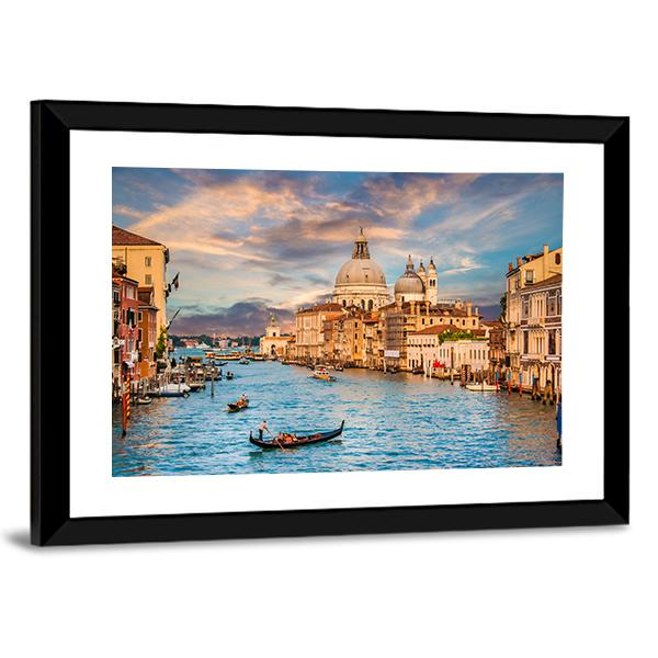Traditional Gondola In Grand Canal Canvas Wall Art-5 Horizontal-Gallery Wrap-22" x 12"-Tiaracle