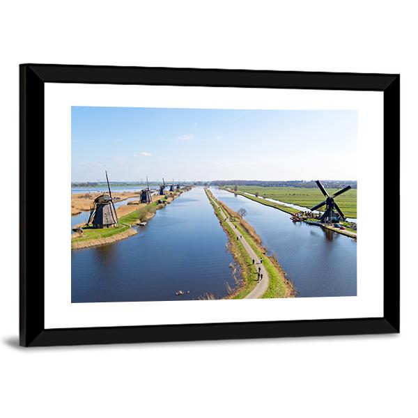 Traditional Windmills Netherlands Canvas Wall Art-3 Horizontal-Gallery Wrap-25" x 16"-Tiaracle