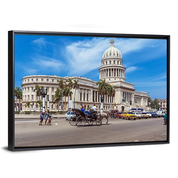Traffic In Havana Cuba Canvas Wall Art-3 Horizontal-Gallery Wrap-25" x 16"-Tiaracle