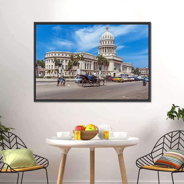 Traffic In Havana Cuba Canvas Wall Art-3 Horizontal-Gallery Wrap-25" x 16"-Tiaracle