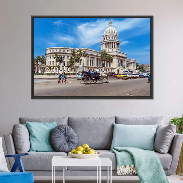 Traffic In Havana Cuba Canvas Wall Art-3 Horizontal-Gallery Wrap-25" x 16"-Tiaracle