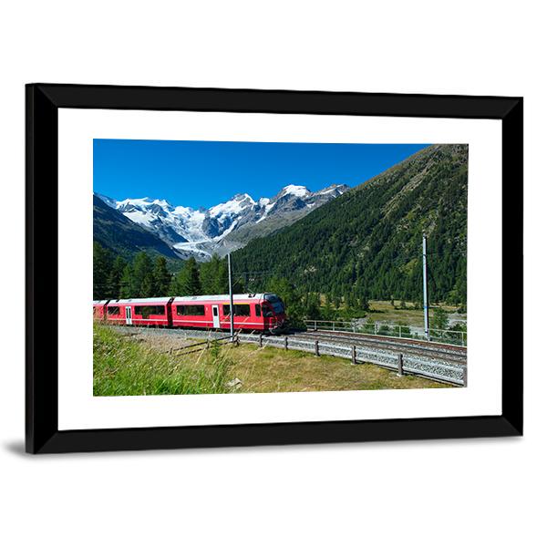 Train Bernina Express in Swiss Mountain Panoramic Canvas Wall Art-1 Piece-36" x 12"-Tiaracle