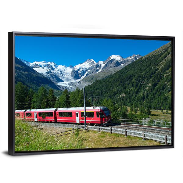 Train Bernina Express in Swiss Mountain Panoramic Canvas Wall Art-1 Piece-36" x 12"-Tiaracle
