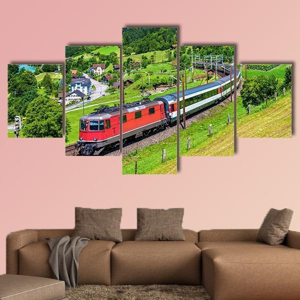 Train Climbs Up The Gotthard Railway Canvas Wall Art-5 Star-Gallery Wrap-62" x 32"-Tiaracle