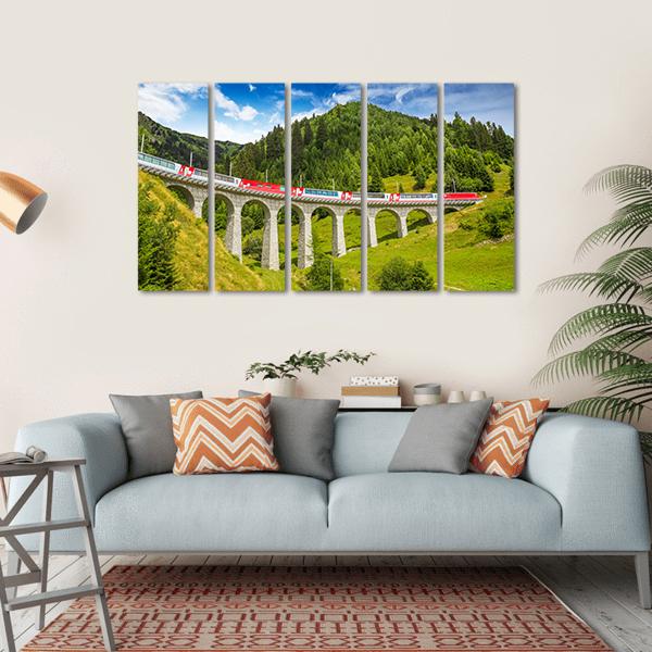 Train On Famous Landwasser Viaduct Bridge Canvas Wall Art-5 Horizontal-Gallery Wrap-22" x 12"-Tiaracle
