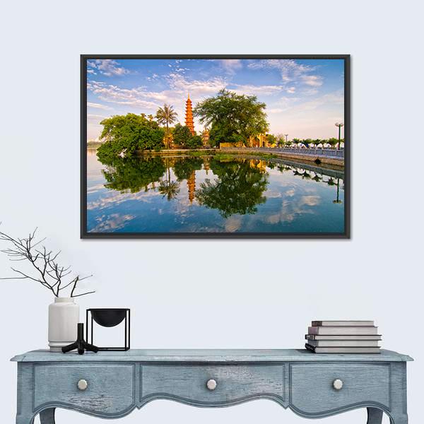 Tran Quoc Pagoda In Hanoi Canvas Wall Art-3 Horizontal-Gallery Wrap-25" x 16"-Tiaracle