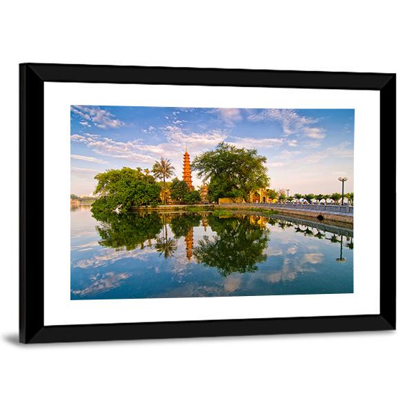 Tran Quoc Pagoda In Hanoi Canvas Wall Art-3 Horizontal-Gallery Wrap-25" x 16"-Tiaracle