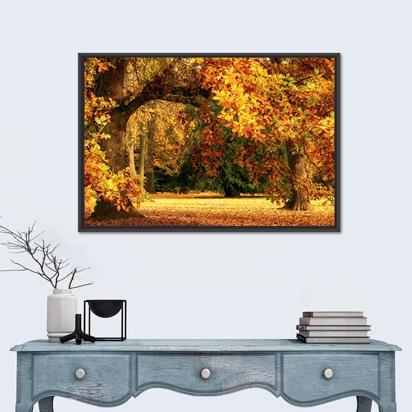 Tranquil Autumn Scenery Showing A Magnificent Oak Tree Canvas Wall Art-3 Horizontal-Gallery Wrap-25" x 16"-Tiaracle